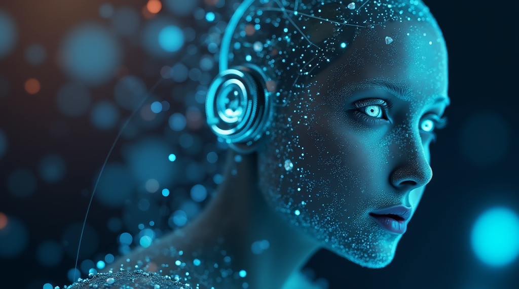 a woman with headphones on