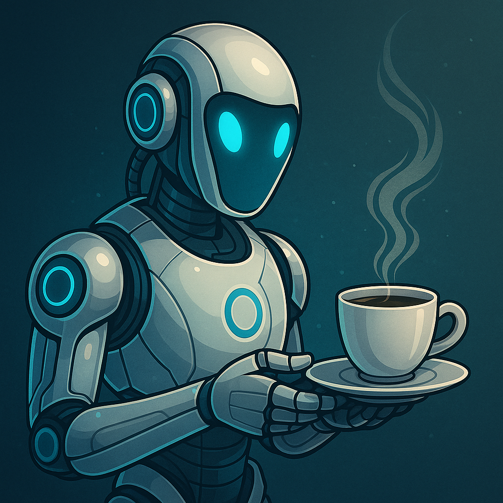 Un robot comandato dall'ai che offre un caffè