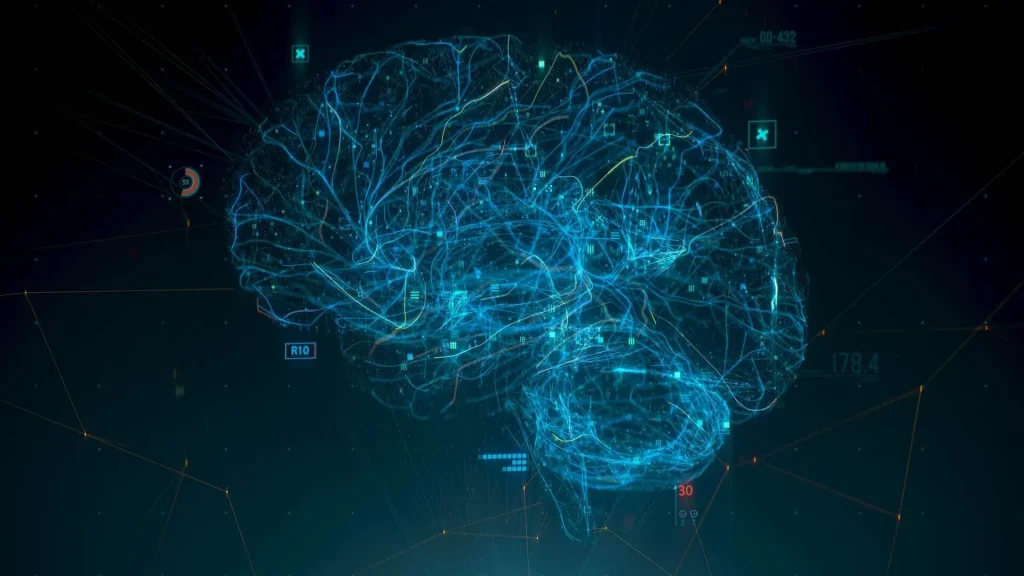 Visualizzazione digitale di un cervello sintetico composto da connessioni neurali luminose, rappresentazione concettuale di un modello AI sottoposto ad analisi comportamentale per rilevare anomalie o backdoor