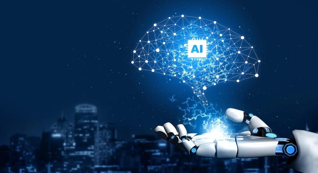 Mano robotica che regge un cervello digitale con AI al centro, simbolo delle difese contro Policy Puppetry