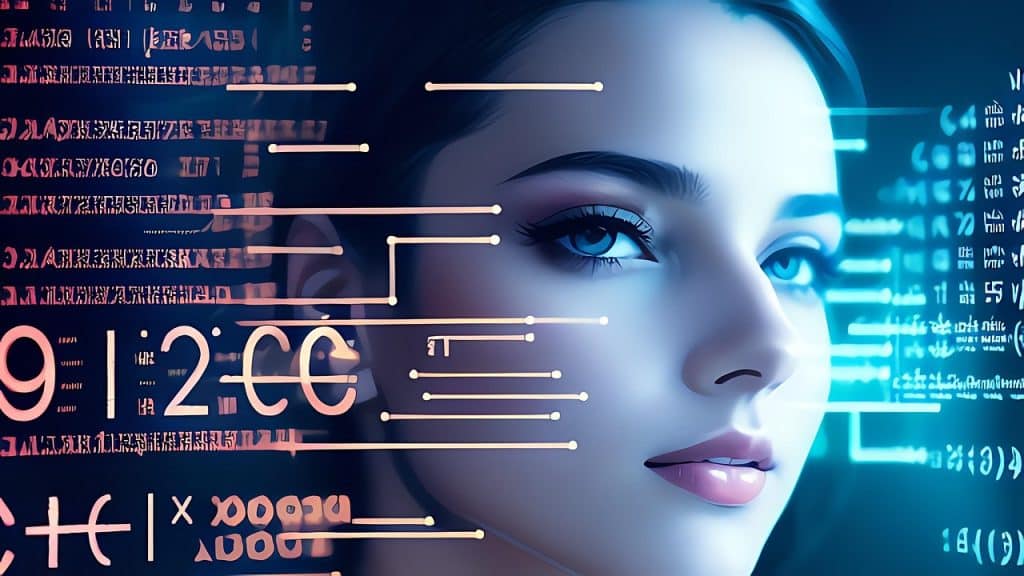 Illustrazione AI: volto umano e pattern di dati