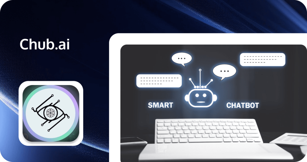 Illustrazione di un’interfaccia chatbot con icone di conversazione, simboli di intelligenza artificiale e tastiera, a rappresentare le funzionalità operative di una piattaforma di chatbot AI